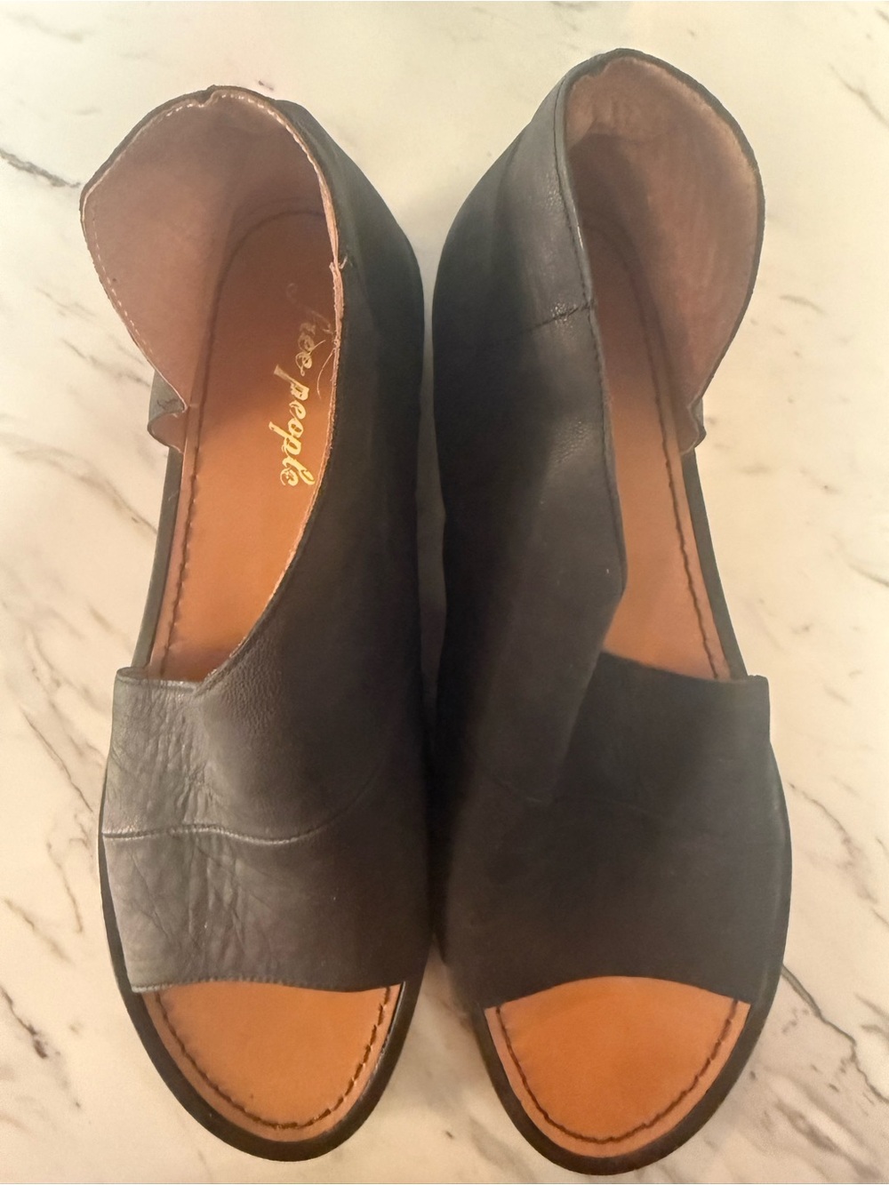 Free People Black Leather Open-Front Mule Flats